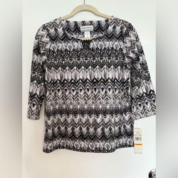 Alfred Dunner Women's Black and Gray Patterned Top - Picture 1 of 3